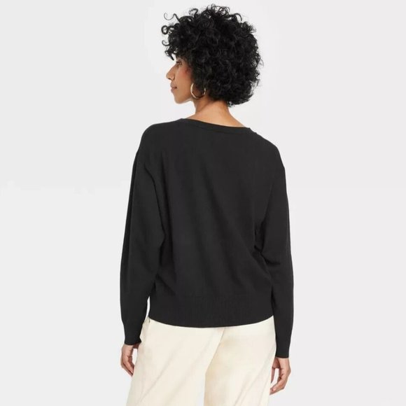 NWT - Women's Black Fine Guage V-Neck Sweater - A New Day - Picture 2 of 4